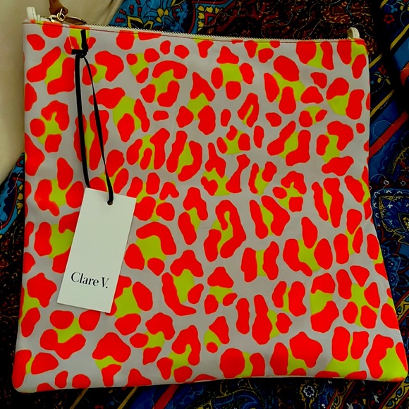 NEW Clare V. Suede Foldover Clutch Neon Cat with tabs. - Picture 2 of 5